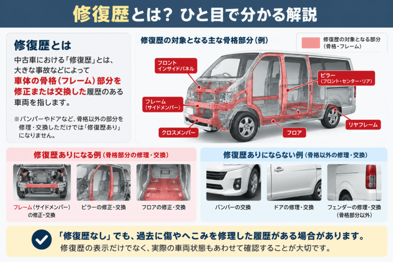 ハイエースの修復歴箇所の説明